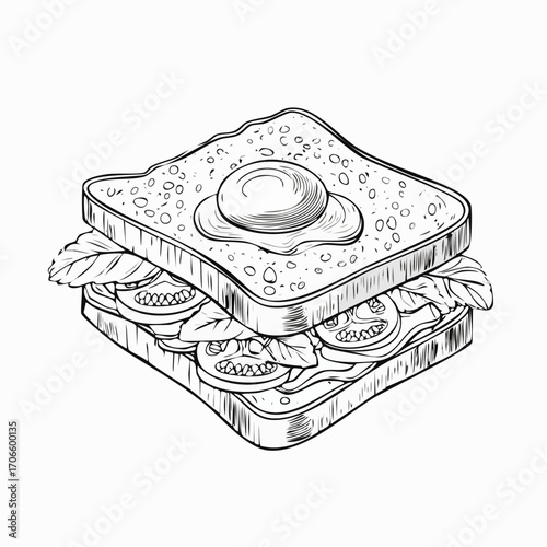 Breakfast Sandwich Clear Vision Simple Line Art