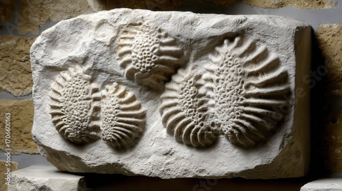 This image features a detailed fossil of ammonites embedded in a rock, showcasing natural patterns and textures, It can be used for educational purposes, nature studies, or decor inspiration,