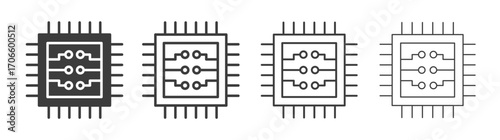 Microchip vector icon set in black and white color.