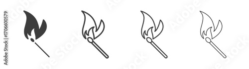 Match fire vector icon set in black and white color.