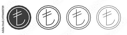 Lira sign vector icon set in black and white color.