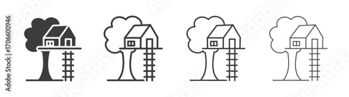House tree vector icon set in black and white color.