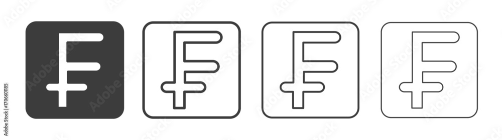 Obraz premium Franc sign vector icon set in black and white color.