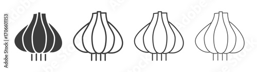 Garlic vector icon set in black and white color.