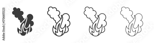 Fire smoke vector icon set in black and white color.