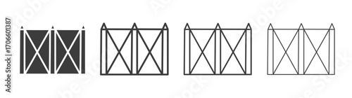 Fence vector icon set in black and white color.