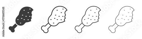 Drumstick bite vector icon set in black and white color.