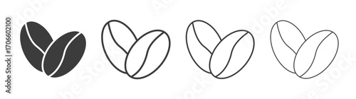 Coffee beans vector icon set in black and white color.