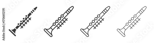 Clarinet vector icon set in black and white color.