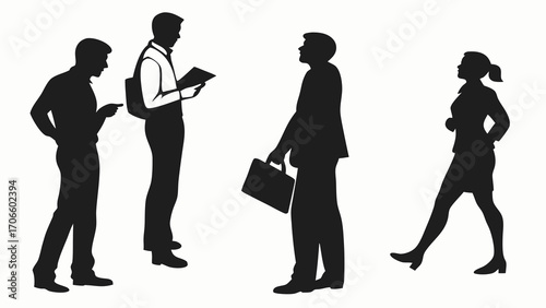 Vector Silhouettes of Business People Isolated on White Background