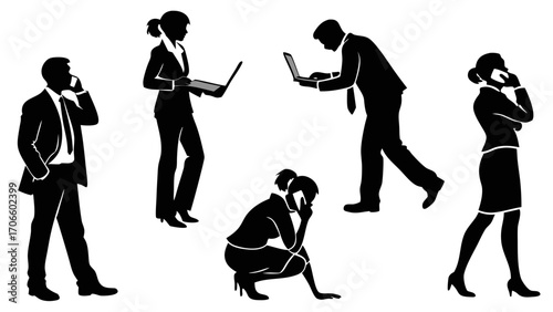 Vector Silhouettes of Business People Isolated on White Background