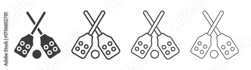 Broom-ball vector icon set in black and white color.