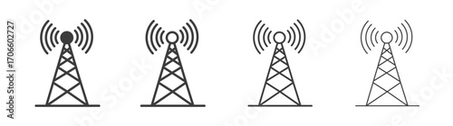 Broadcast tower vector icon set in black and white color.
