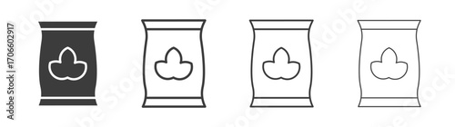 Bag seedling vector icon set in black and white color.