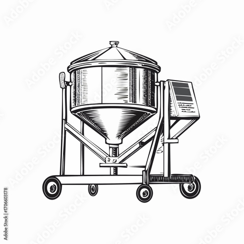 agricultural feed mixer line art drawing for livestock feeding system
