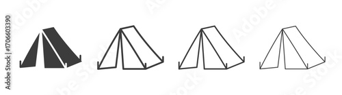 Tent vector icon set in black and white color.