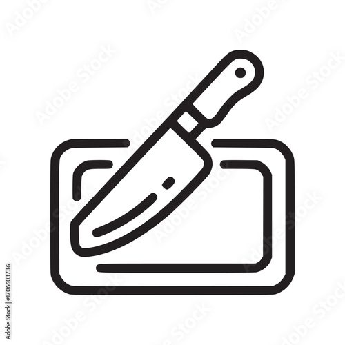 Vector art of cutting board and knife line icon kitchen utensil vector illustration of a knife on a cutting board for food preparation modern design for web and print
