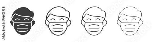 Person in mask vector icon set in black and white color.