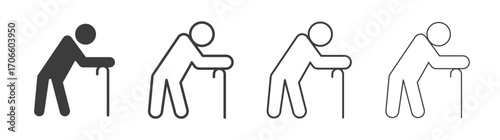 Person walking with cane vector icon set in black and white color.