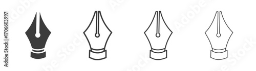 Pen nib vector icon set in black and white color.