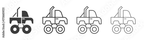 Monster truck vector icon set in black and white color.