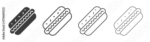 Hotdog vector icon set in black and white color.