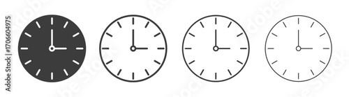 Clock face vector icon set in black and white color.