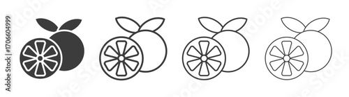 Citrus vector icon set in black and white color.