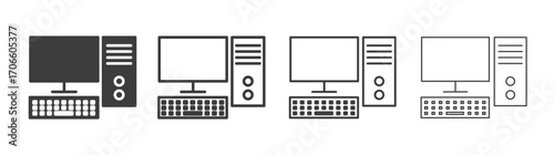 Computer vector icon set in black and white color.