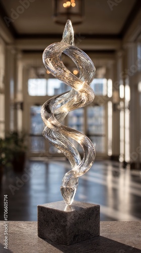 Translucent glass sculpture on marble base