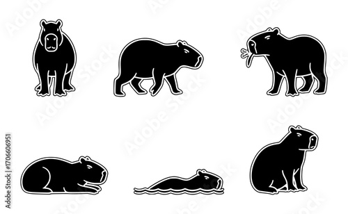 capybara silhouette set, isolated background