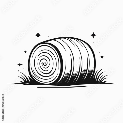 minimalistic hay bale line art design for stock images