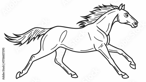 Running horse illustration outline drawing vector image for equestrian fans and horse lovers design 1