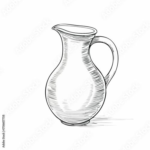 Minimalist brown jug line drawing traditional earthenware