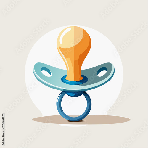 Blue And Orange Baby Pacifier On Light Grey Circle