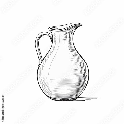 Minimalist brown jug line drawing traditional earthenware