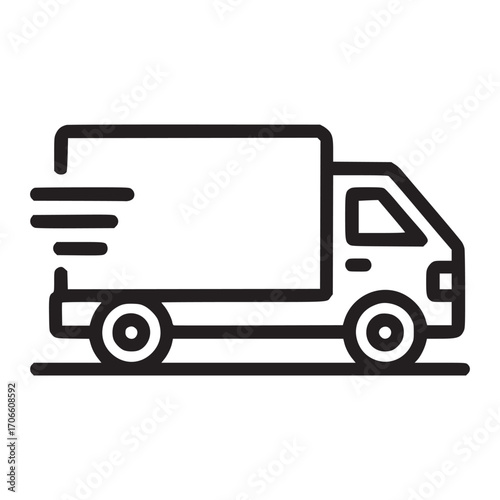 Vector art of line art illustration of a delivery truck in motion, , symbolizing fast shipping, express delivery, and efficient transportation services with a minimalist design