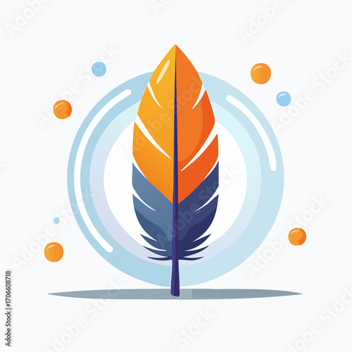 Single Gradient Orange And Purple Feather With Abstract Design Elements