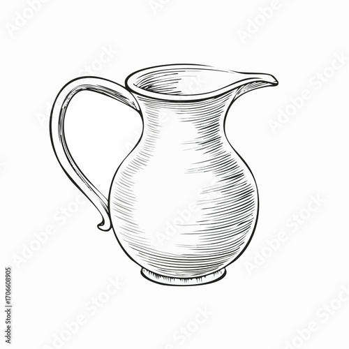 Minimalist brown jug line drawing traditional earthenware