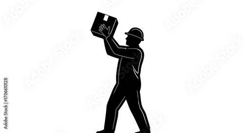 Silhouette a worker carrying a box