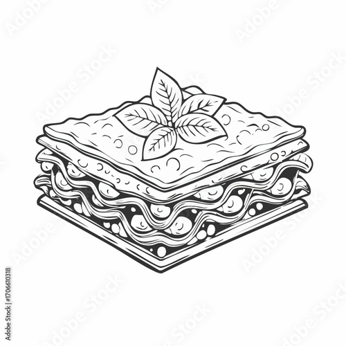 lasagna italian traditional food line art design vector