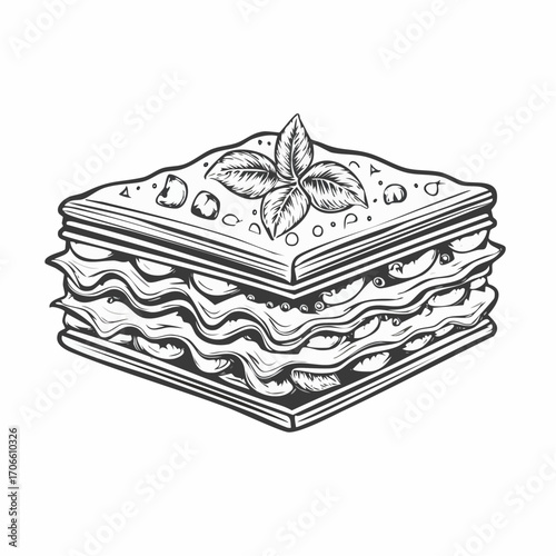 lasagna italian traditional food line art design vector
