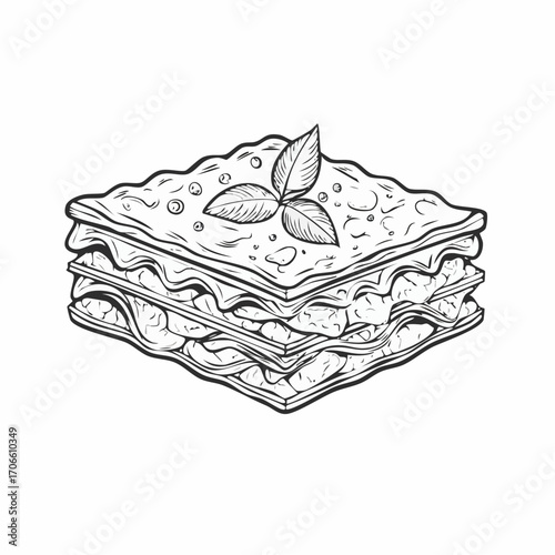 lasagna italian traditional food line art design vector