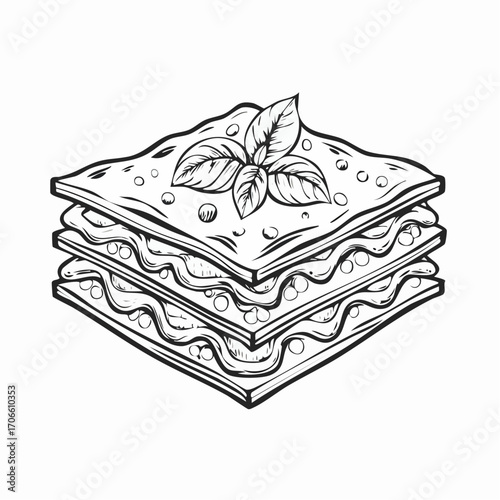 lasagna italian traditional food line art design vector