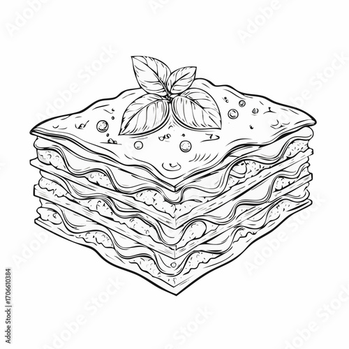 lasagna italian traditional food line art design vector