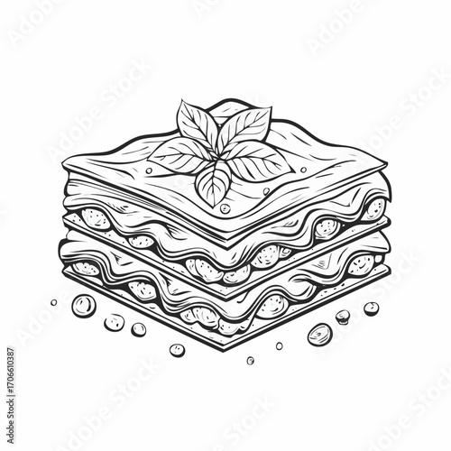 lasagna italian traditional food line art design vector