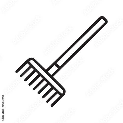Illustration of a rake the rake is a garden tool with a long handle and teeth, used for gathering leaves, hay, grass, etc it is a simple and clean design, perfect for icons