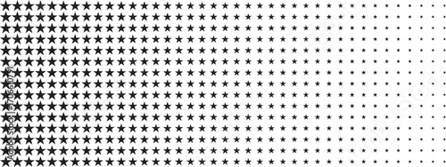 Repeating disappearing stars pattern. Sparkles background with half tone effect. Geometric mosaic texture. Starry print with gradient ornament. Minimalistic wallpaper. Vector graphic illustration