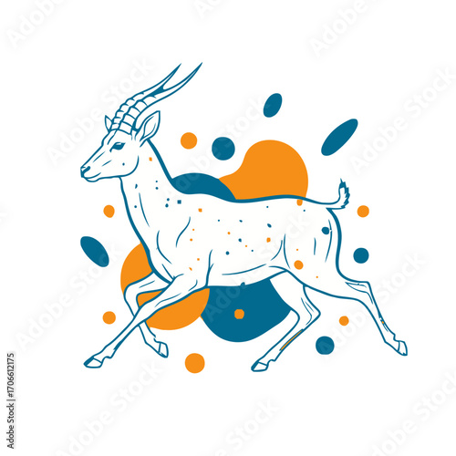 Stylized gazelle illustration with abstract colorful shapes