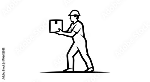 Construction worker carrying a box